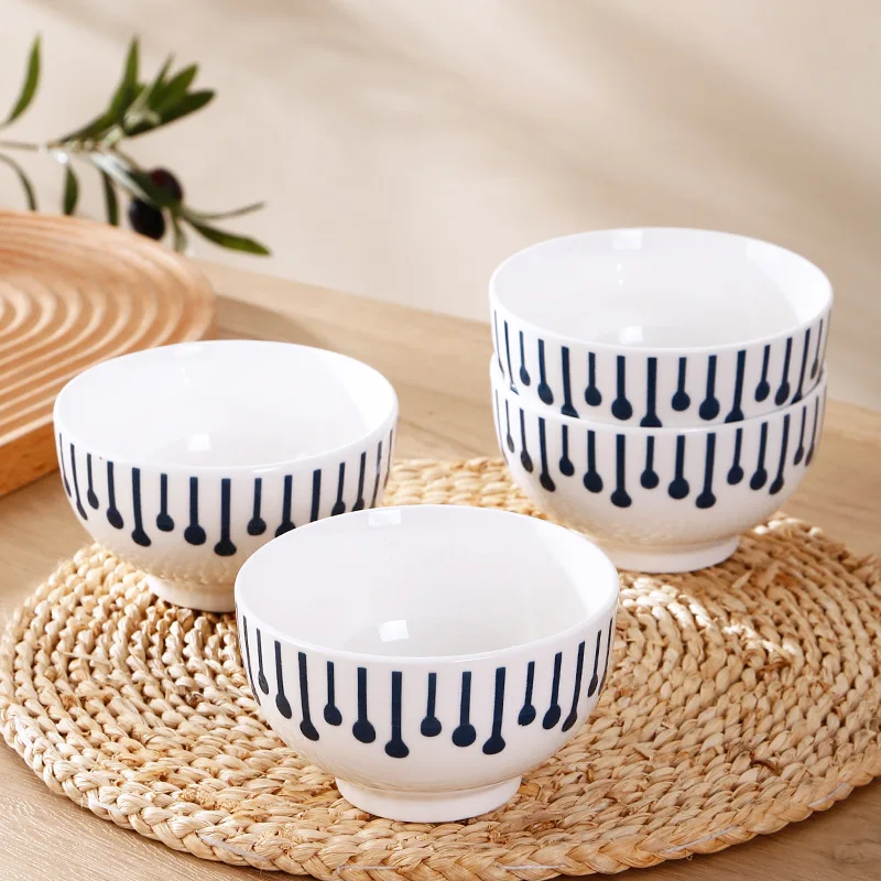 6pcs ceramic rice bowl Japanese-style underglaze hand-painted rice bowl dining bowl 4.5-inch bowl household bowl restaurant