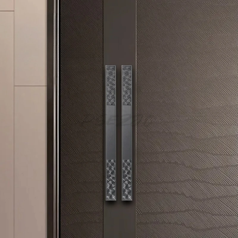 

Ажурная резная ручка для двери в новом китайском стиле, для стеклянных дверей отелей, из алюминиевого сплава, современная и простая.