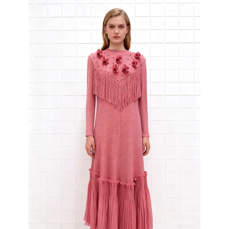 تنورة نسائية طويلة من Sve Dragon Sc مزينة بشراشيب ومطويات ثلاثية الأبعاد لتزيين الزهور على شكل حرف a Sle #1