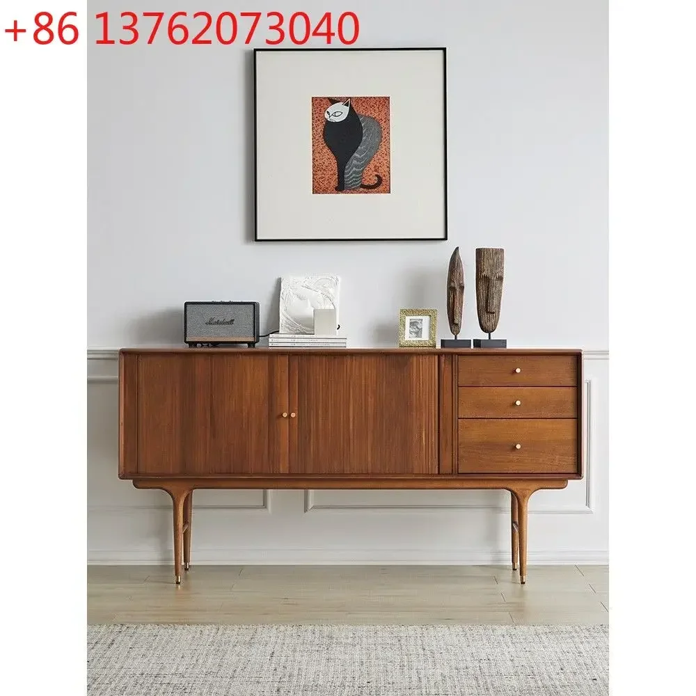 Nordic light luxury Japanese side cabinet Solid wood industrial wind porch cabinet Organ door storage cabinet