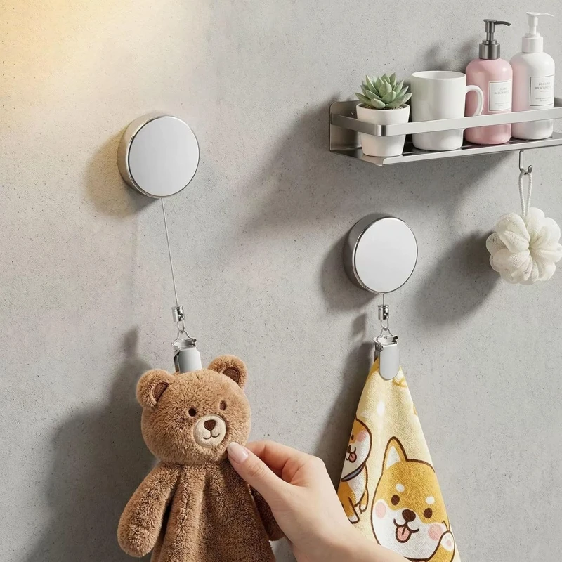 1/2pcs Automatic Retractable Towel Rack Self-Adhesive Wall-Mounted Hand Towel Holder Convenient Multifunctional Towel Clip