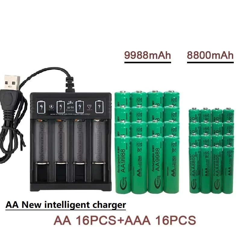 1.2V AA+AAA NI MH Rechargeable AA Battery AAA Alkaline 9988-8800mah for Flashlights, Toys, Clocks, MP3 Players, and USBChargers