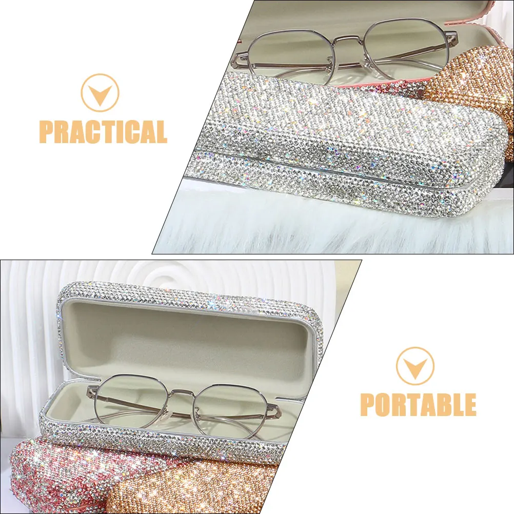 

Car Glasses Case Sunglasses Storage Box Portable Rhinestone Decor Elegant Multi Functional Hard Shell Eyeglass Cases For Women