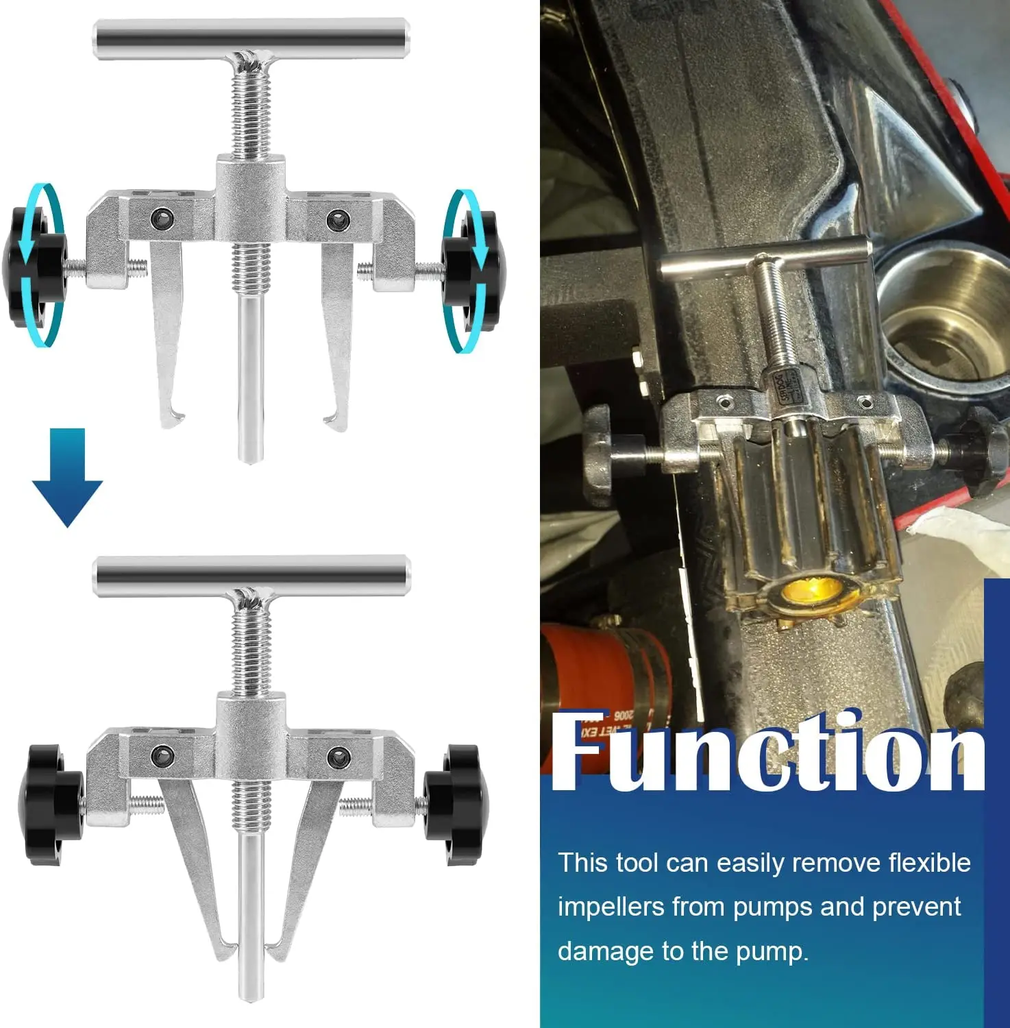 Herramienta de extracción de impulsor Flexible 660040-1, compatible con bomba Jabsco 50070-0040 y 50070-0200, para impulsores 2-1/4 "a 2-9/16"