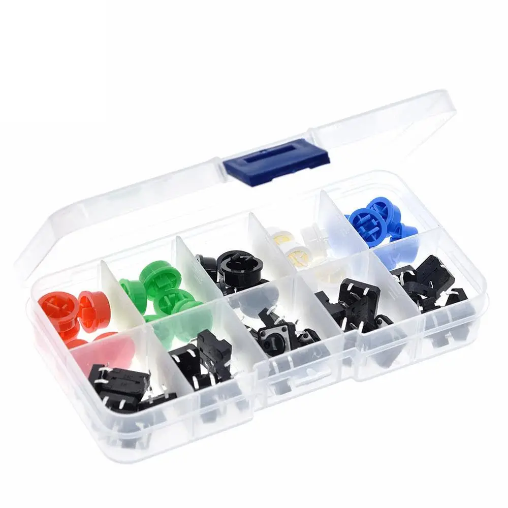 25PCS Tactile Push Button Switch Momentary 12x12x7.3MM Micro Switch Button + 25PCS Tact Cap(5 Colors) for Arduino Switch