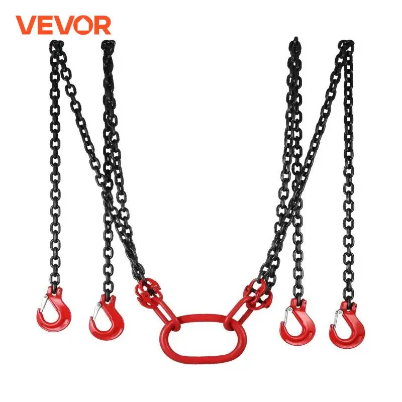 VEVOR Lifting Chain Sling Lifts 5 Tonne 1.5M 3M 4M X 5/16 Inch Heavy Duty With 4 Legs Grade Hooks and Adjuster G80 Alloy Steel