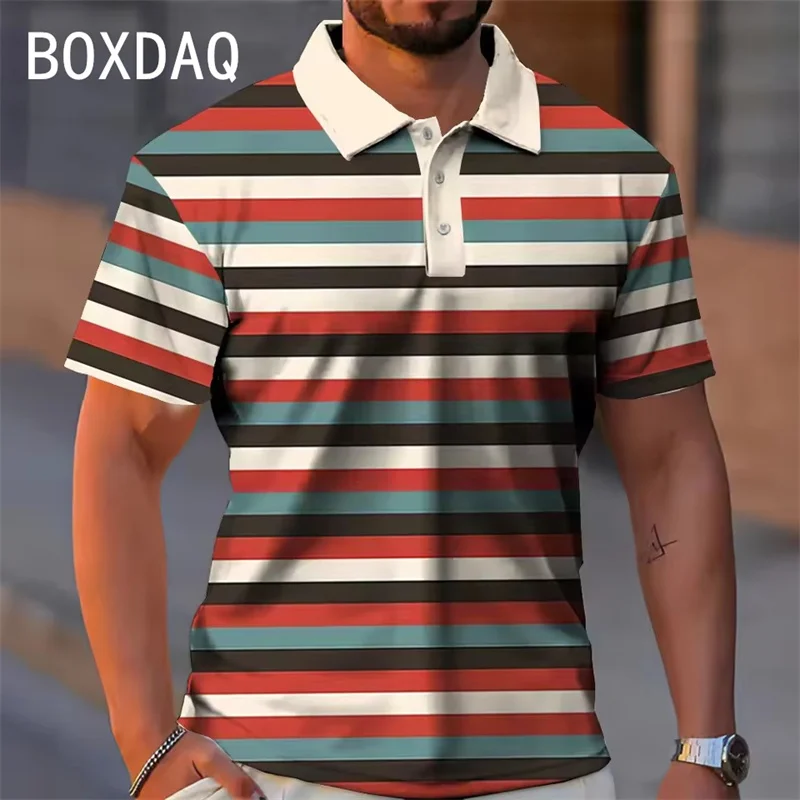 

Новая модная рубашка поло в радужную полоску, мужская летняя повседневная спортивная рубашка с коротким рукавом для гольфа XXS-6XL, мужская свободная рубашка поло большого размера