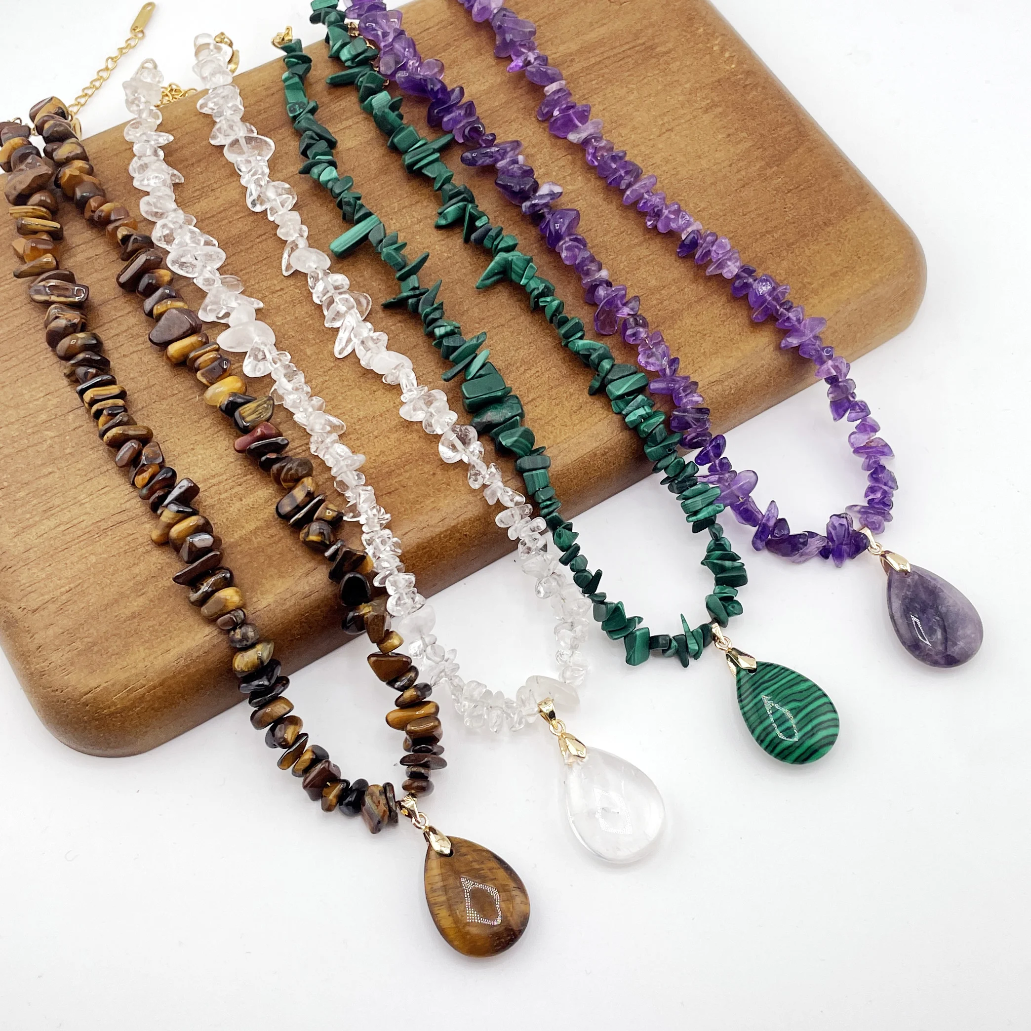 Natural Stone Necklaces for Women Water Drop Irregular Chips Stone Strand Amethysts Crystal Quartz Necklace Meditation Jewelry