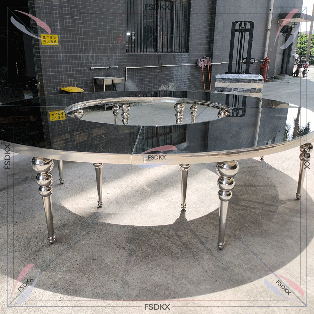 High Quality Silver Stainless Steel Dining Table Dining Room Furniture Round Tables For Events Wedding