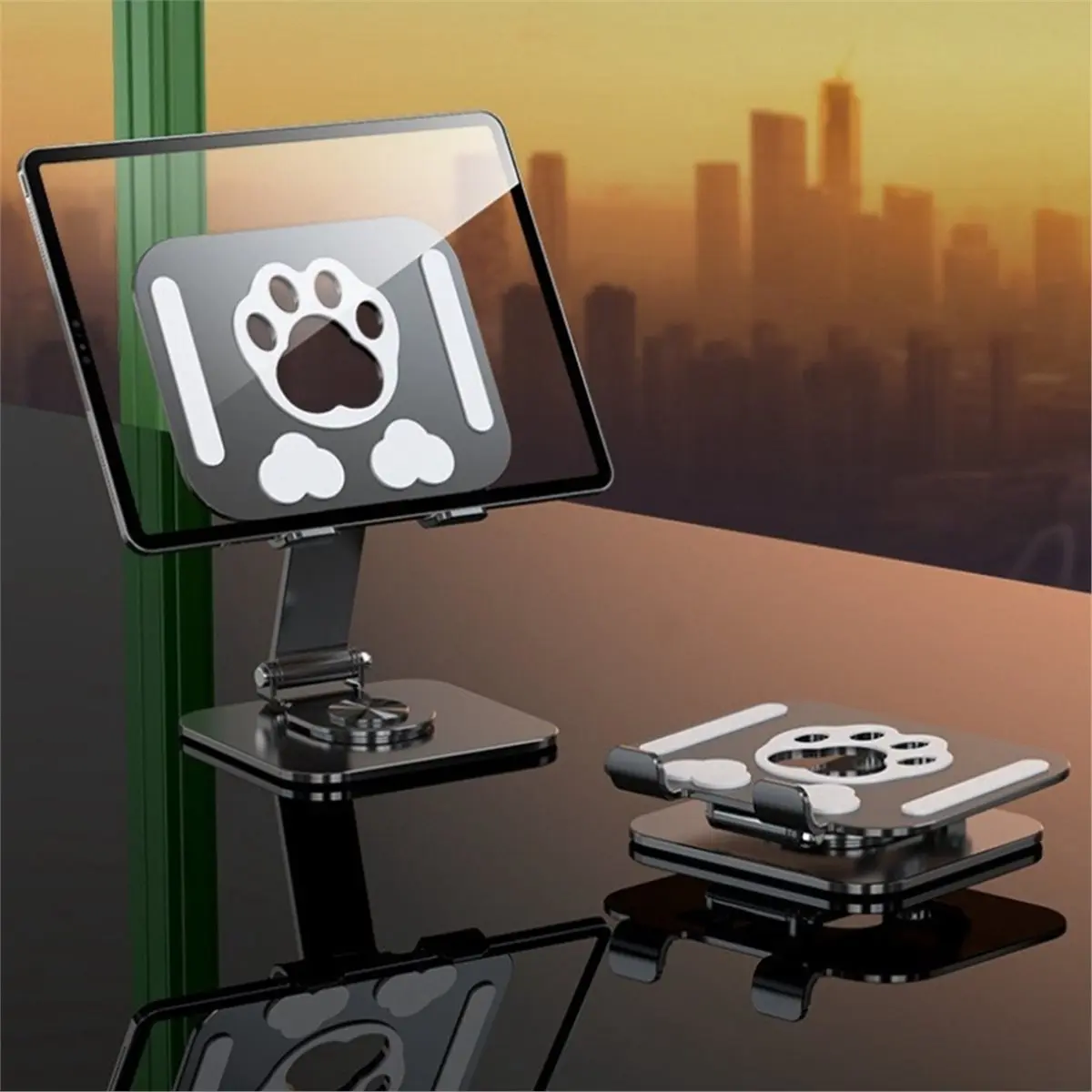 FLASH SALE-Multifunction Phone Tablet Desk Stand 360° Rotating Foldable Holder for Live Streaming Tablets Smartphone White
