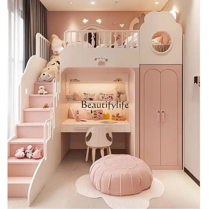 Cream Wind Country Full Solid Wood Small Apartment Princess Room Girl on and off the bed
