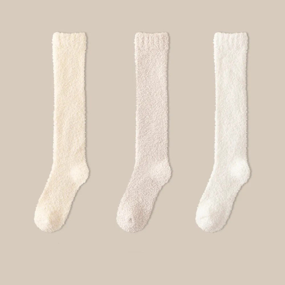 

3Pairs Simple Coral Fleece Socks Sleeping Comfortable Knee High Stockings Hosiery Winter Floor Plush Socks For Female Men