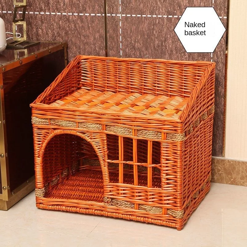 HONEY PET Universal Summer Cool Rattan Cat Nest Double Layer Cage House Villa Nest Accessories All-Season Summer Cat Accessories