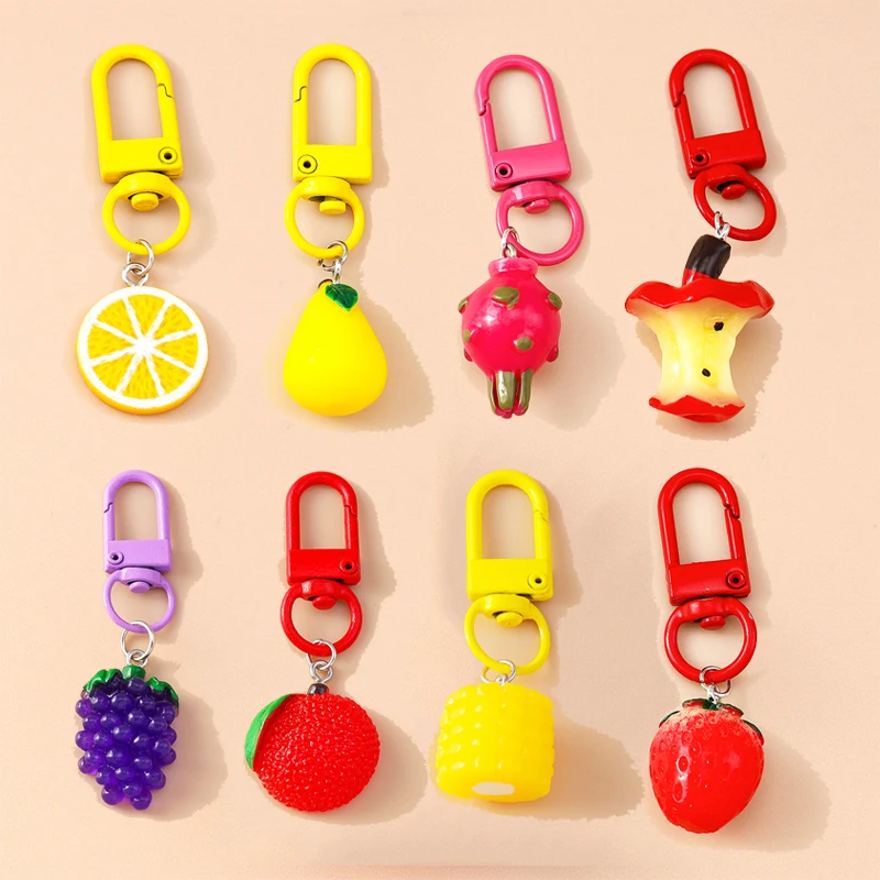 Lindo llavero de fruta de simulación de resina, colgante de llavero de uva, limón y manzana para mujeres y niñas, decoración de bolso, regalos de joyería para niños