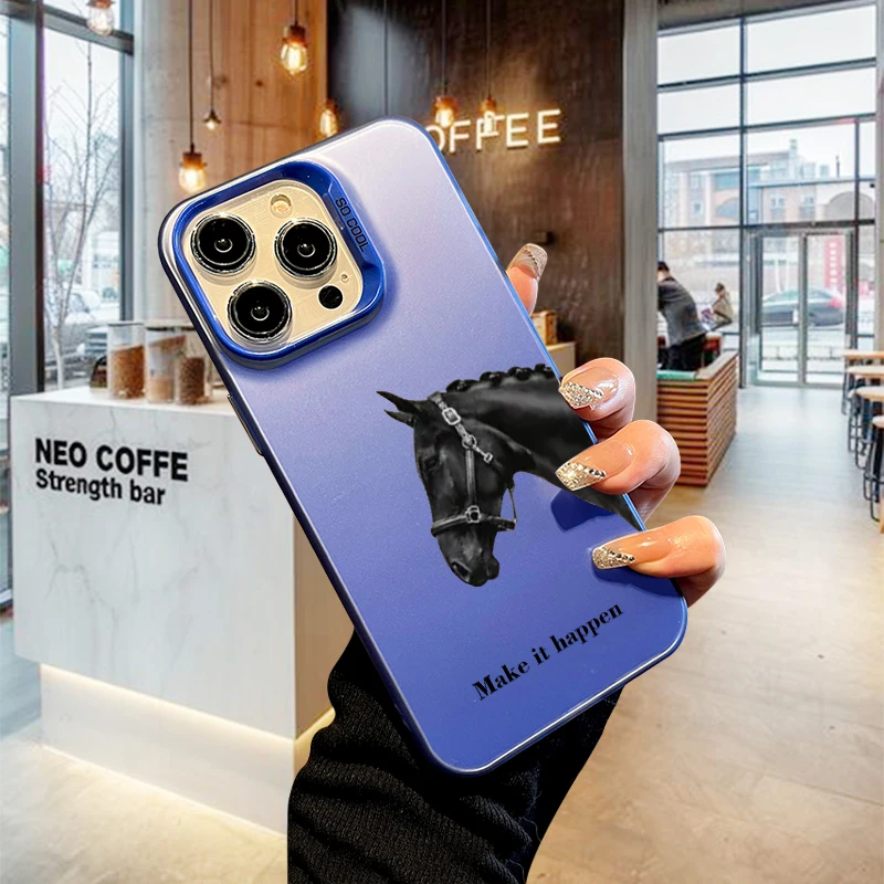 حافظة هاتف على شكل حصان لهاتف آيفون 17 AIR 16 15 14 13 Pro 12 11 Pro Xs X XR Max حافظة ليزر صلبة من البولي كربونات + غطاء خلفي-S741P1 #2