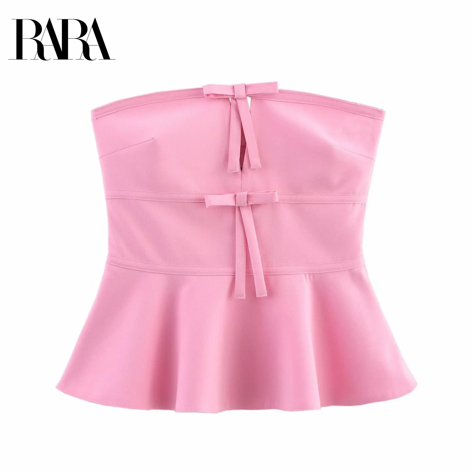

RARA2025 Casual Fashion Design Short Skirt Hem Sweet and Spicy Bow Decoration Tube Top Vest Top New Summer Women's Clothing