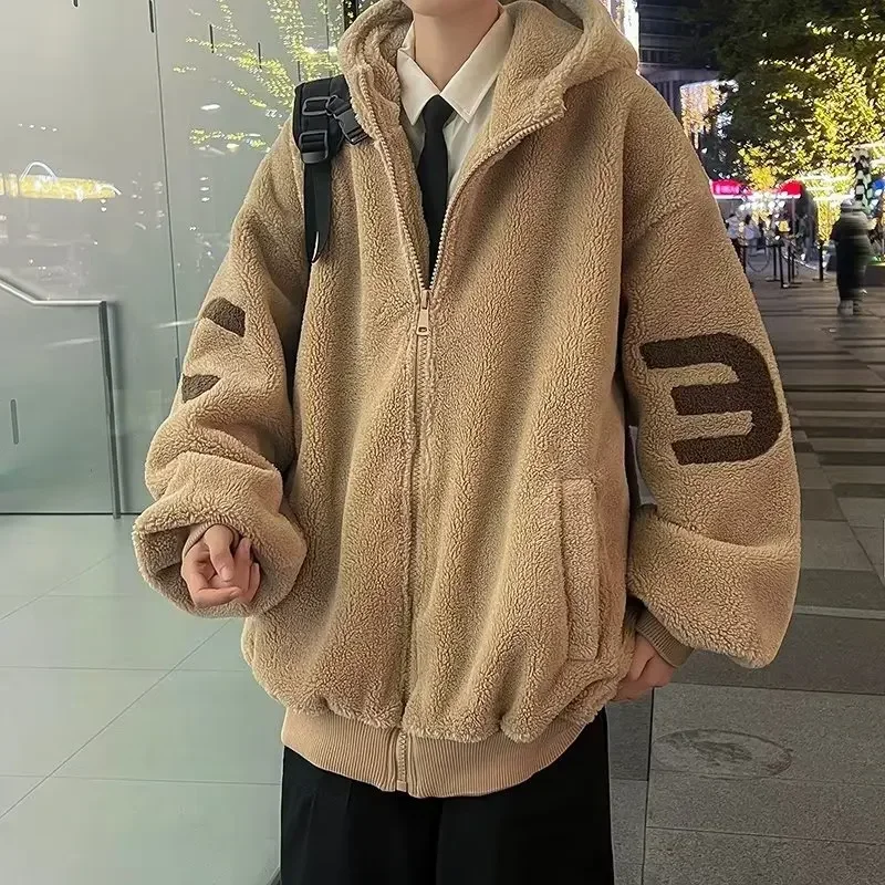 Verdickter Winter cotton gepolsterter Mantel Herren trend ige Lamm woll jacke im Hongkong-Stil für vielseitige Baumwoll mäntel Herren Winter parkas