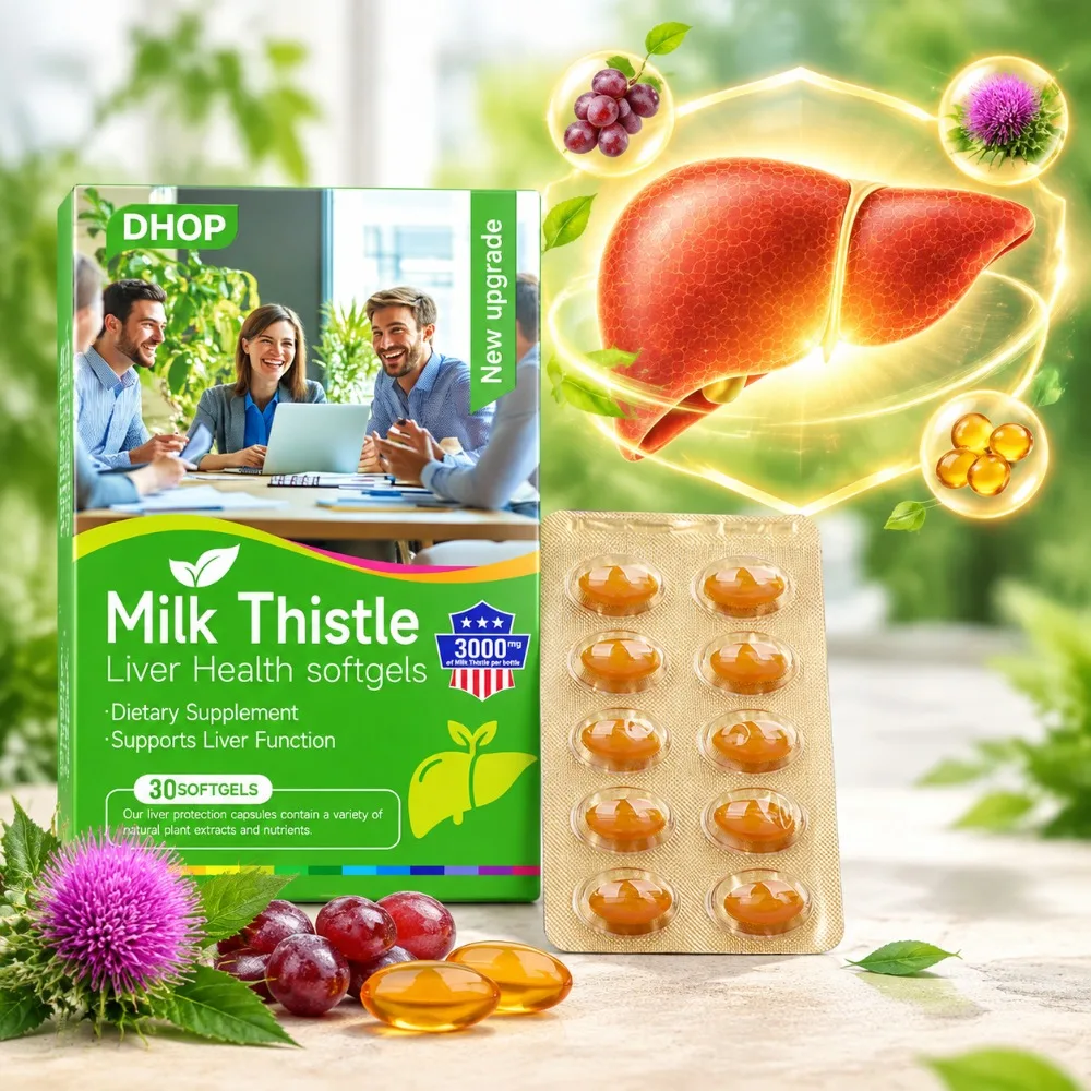 DHOP Milk Thistle Liver Health Softgels Supports Liver detoxification Function & Antioxidant Defense with Grape Seed CoQ10 30 Ct