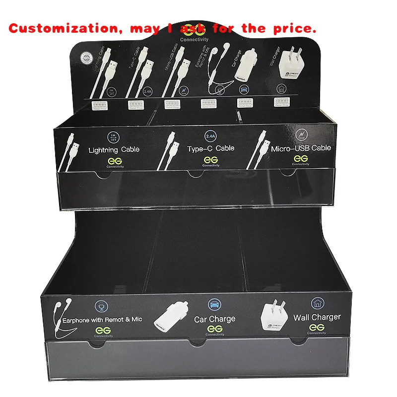 custom.Tinya Modern USB Cables Quick Luminous Acrylic Display Portable Phone Accessories Stand Rack with Acrylic St