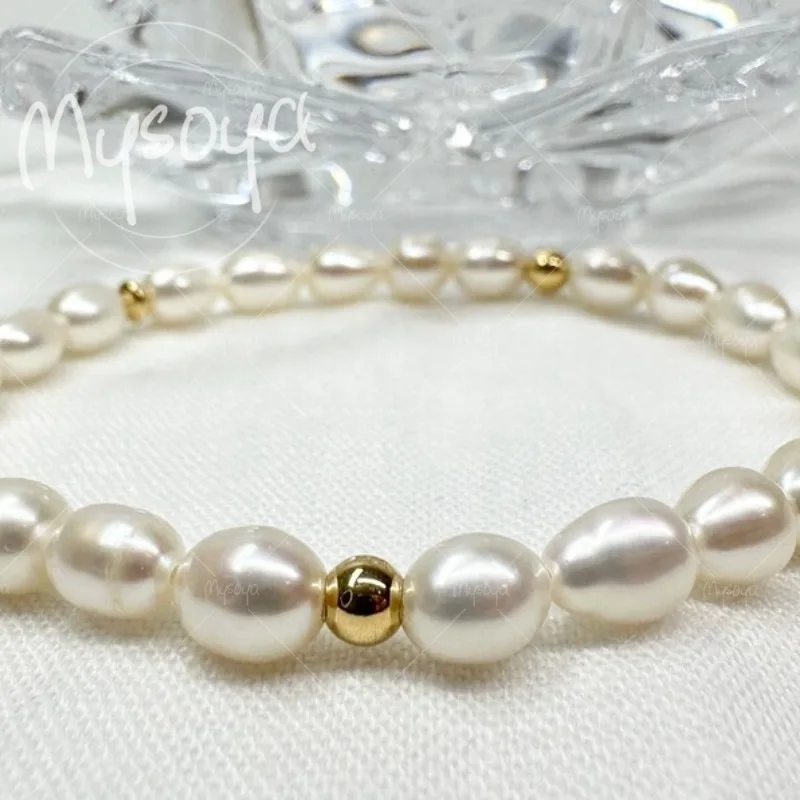 

MYSOYA 5-6mm White Rice-shaped Freshwater Pearl Bracelet, Gift Box, for Him/ Her, for Birthday/ Wedding/ Mother's Day Gift A0371