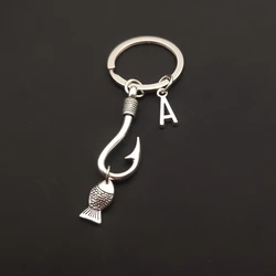 New Fashion Fishing Expert Keychain A-Z Letter Keychain Fish Hook Keychain Jewelry Fisherman I Love Fishing Fish Pendant Key