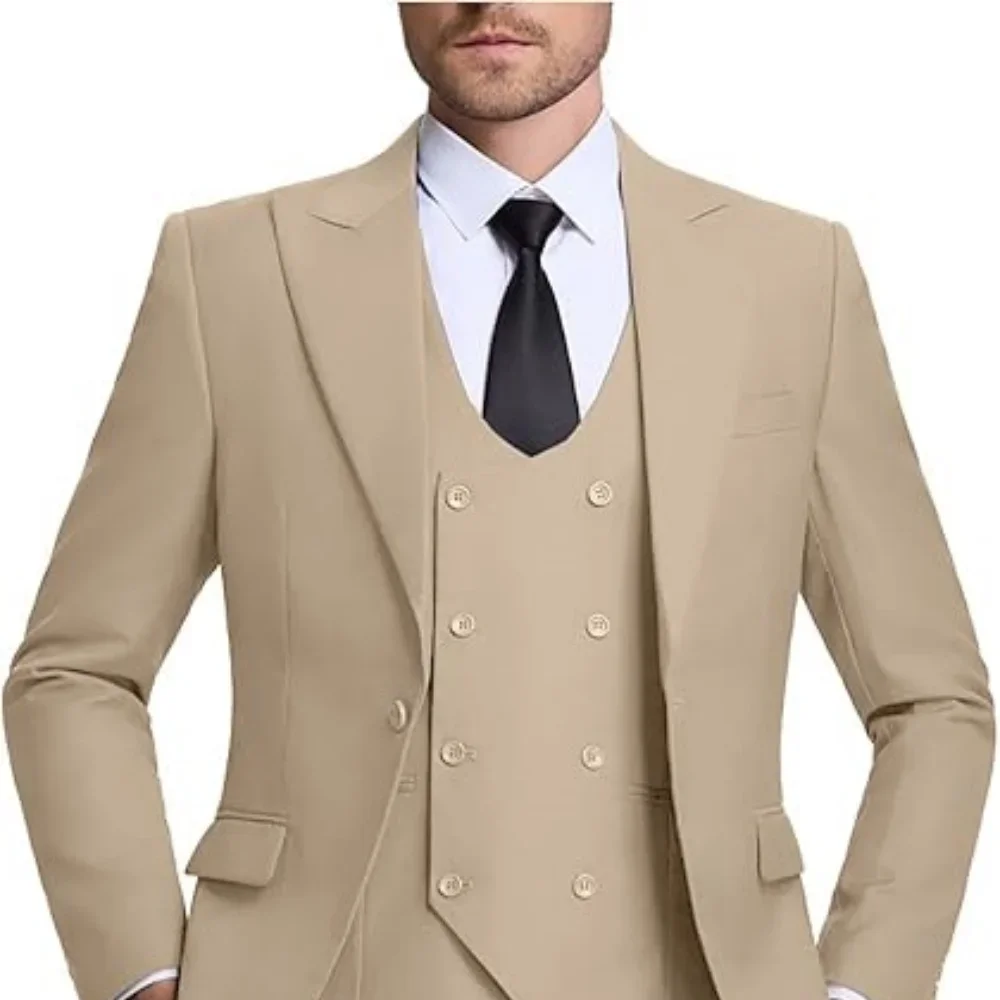 

Luxury Men's Suit Single Button Business Suit 3-piece Wedding Groom Tuxedo (Jacket+Vest+Pants) Elegant High Quality 2025
