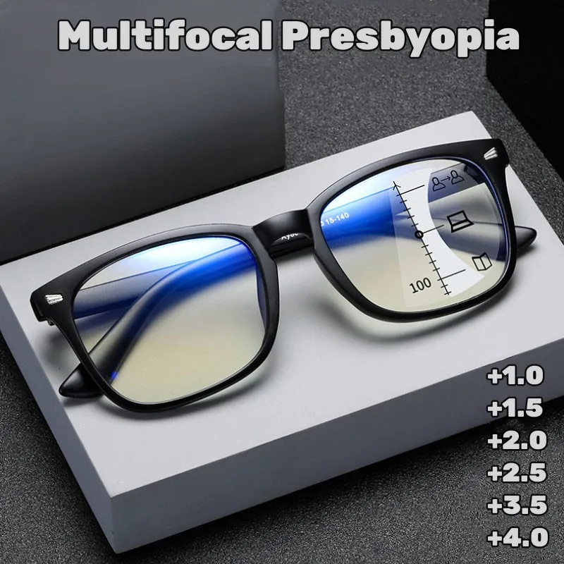 

Trendy Women Men Blue Light Blocking Bifocal Presbyopia Eyewear Unisex Multifocal Reading Glasses Vintage Far Near Eyeglasses