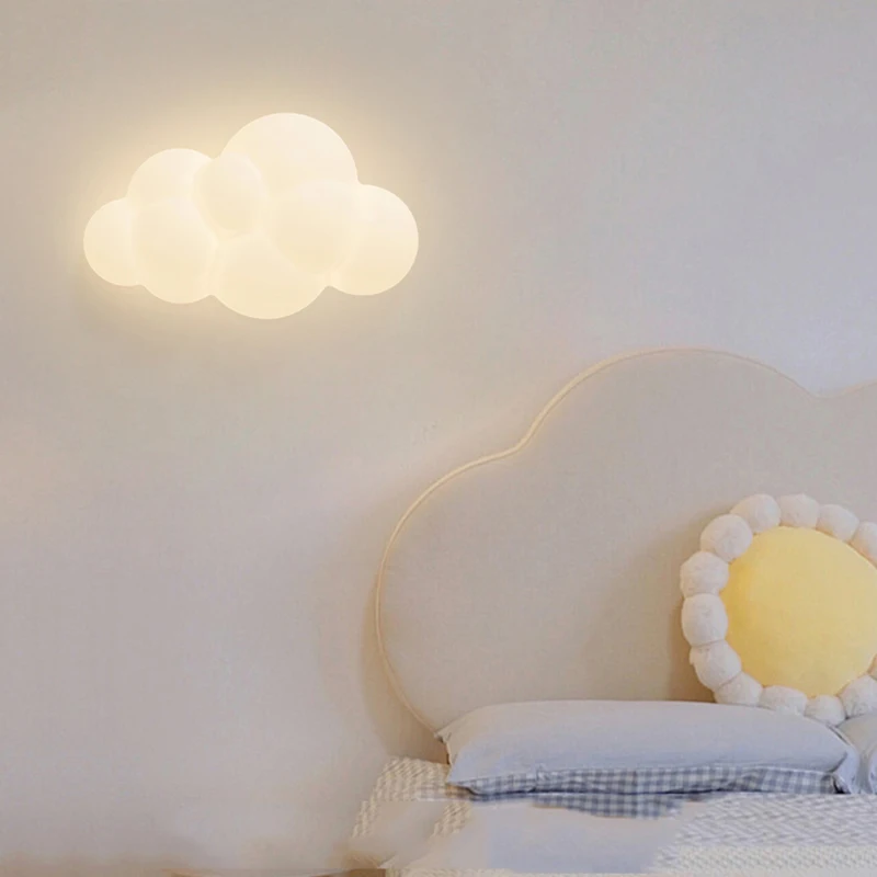 Lámparas de pared de nube blanca para habitación de niños, luces de pared de cabecera para dormitorio con forma de estrella, iluminación para niños