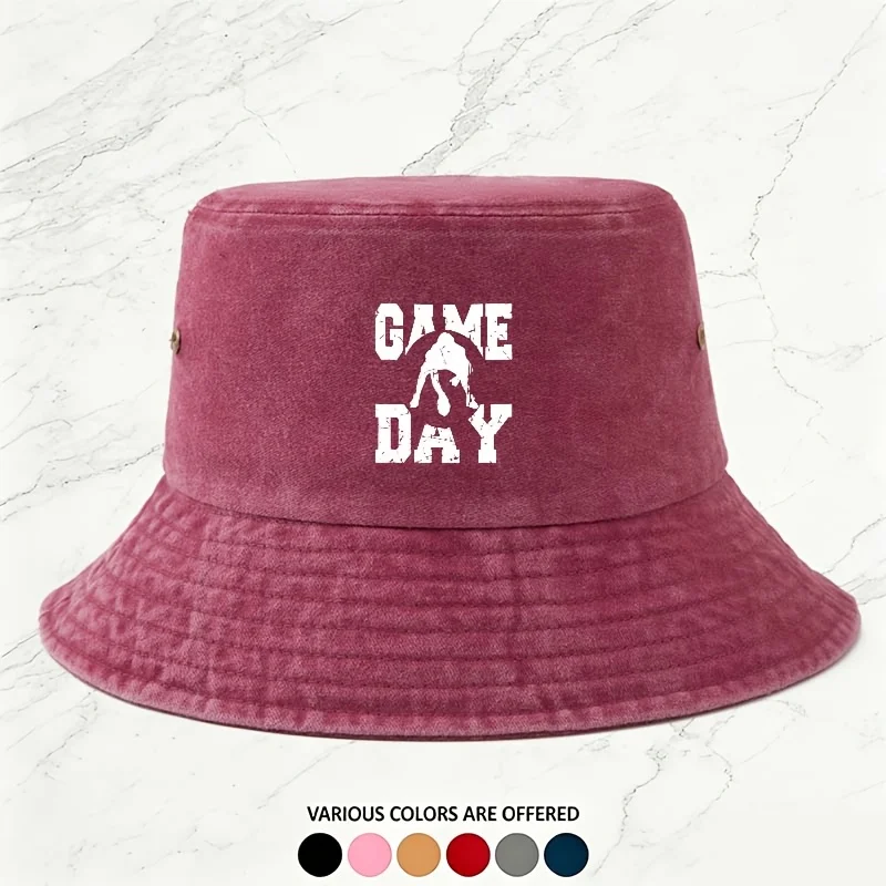 A Men'S Outdoor Goalkeeper Print Washed Fisherman Hat, Retro Versatile Bucket Hat, Suitable for Spring And Summer, Unisex Fashio