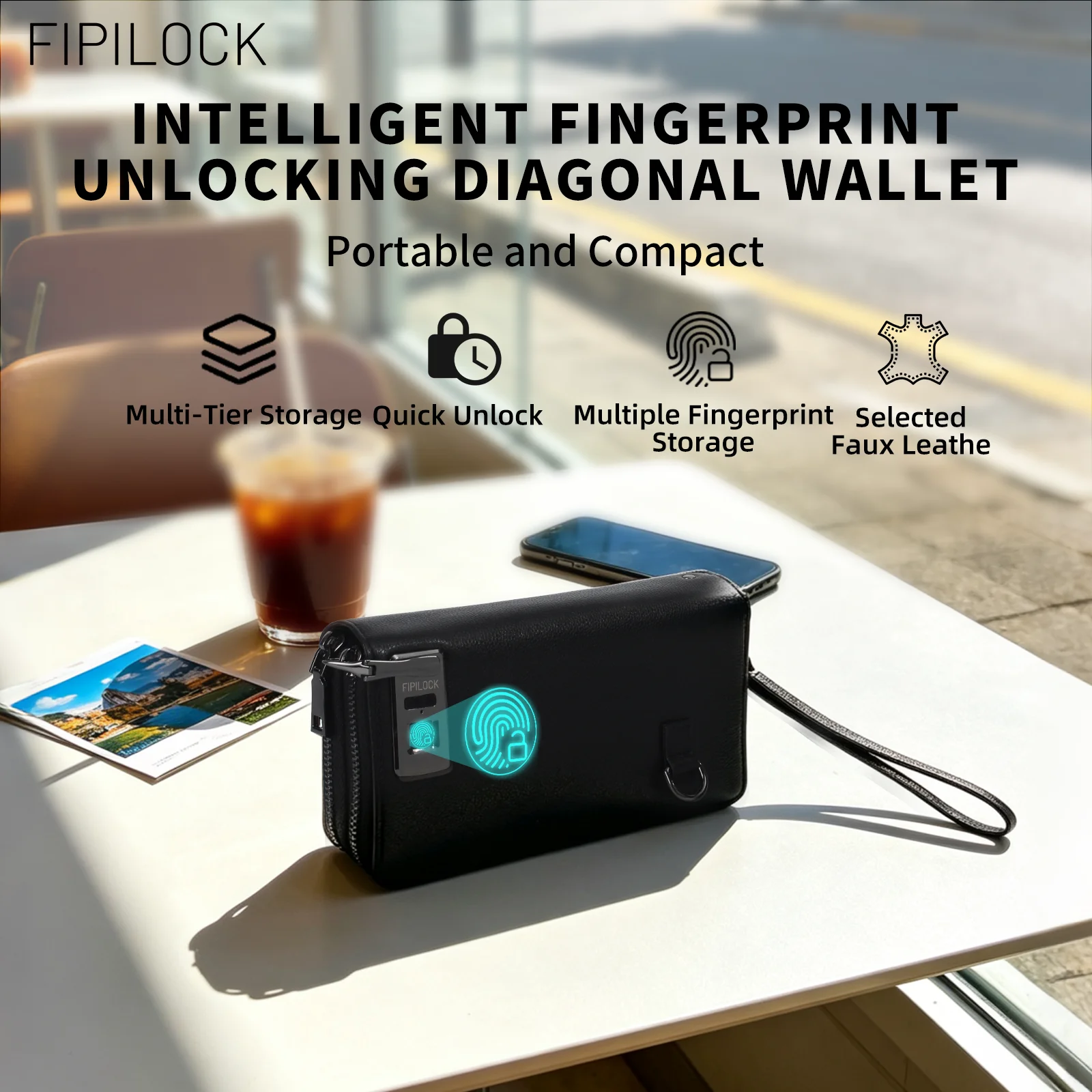 FIPILOCK Wallets for Man Shoulder Bag for Women with Smart Fingerprint UnlockHigh Quality Crossbody Bag Tote Bag Clutch Bag