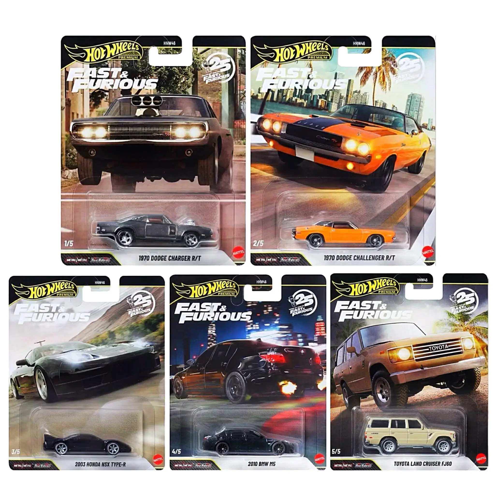 

Hot Wheels Car Fast & Furious 1970 DODGE CHARGER R/T 2010 BMW M5 1/64 Metal Die-cast Model Toy HNW46