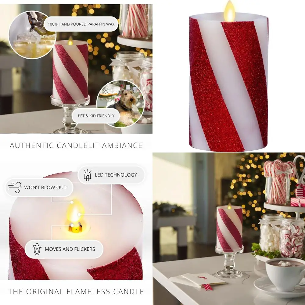 

Светодиодная свеча на батарейках, дизайн в виде красного леденца, высота 5,5 дюймов, без запаха, реалистичное мерцание, для использования в помещении