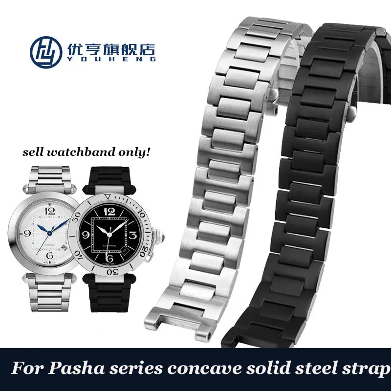Per Cartier serie PASHA cinturino concavo in acciaio di precisione solido catena per orologi da uomo e da donna 18-10mm 20-12mm 22-14mm