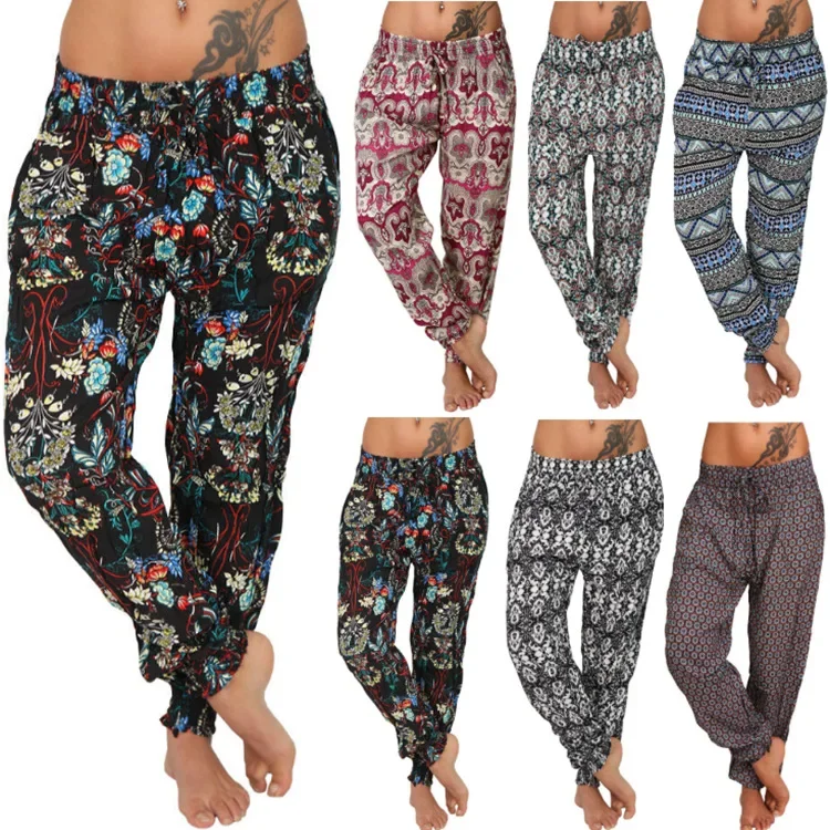 

Женская одежда из Европы и Америки, длинные стили с бретелями, повседневные брюки, брюки с цифровым принтом, удобные большие размеры