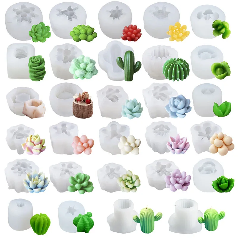 3D Succulent Candle Mold Resin Craft DIY Handmade Flower Silicone Mold for Candle Cactus Peony Molds Candle Making Supplies