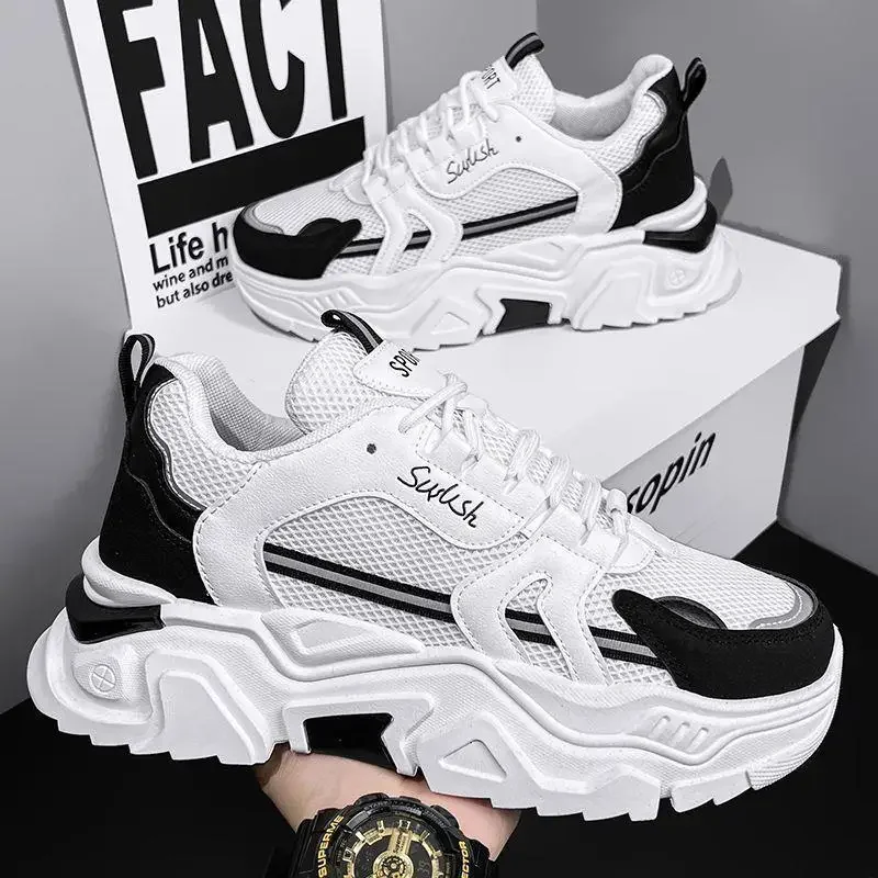 الرجال تنفس شبكة أحذية رياضية صيف 2025 نمط جديد سميكة القاع الأحذية العصرية المراهقين كل مباراة أبي أحذية أحذية رياضية كاجوال