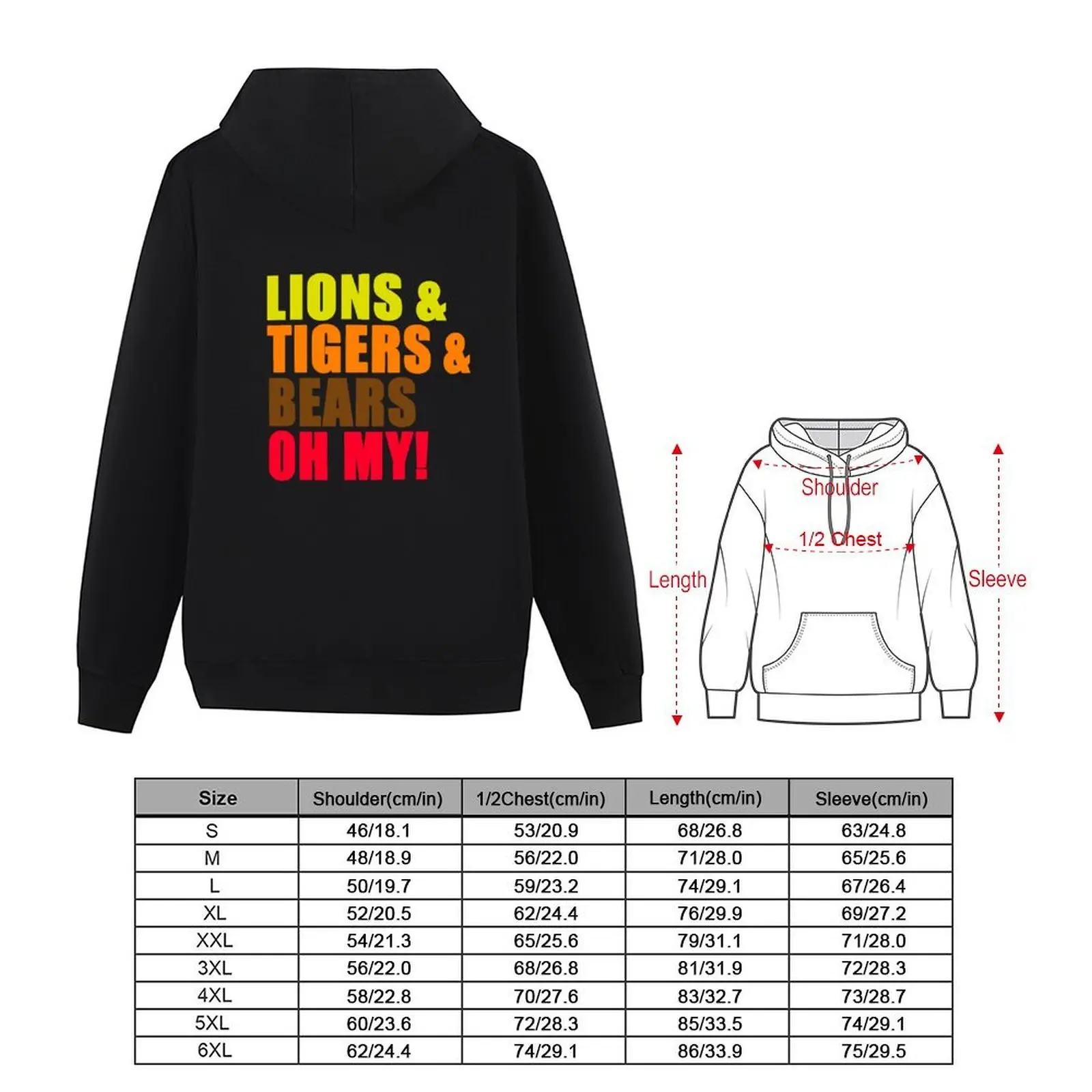 الأسود والنمور والدببة أوه بلدي! تي شيرت رجالي بقلنسوة من The Wizard Of Oz ملابس رجالية على الطراز الياباني تي شيرت بقلنسوة جديد