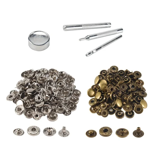 

Discount 25pcs silver + 25 pcs bronze 10mm Snap Button Metal + tool set for leather handbags