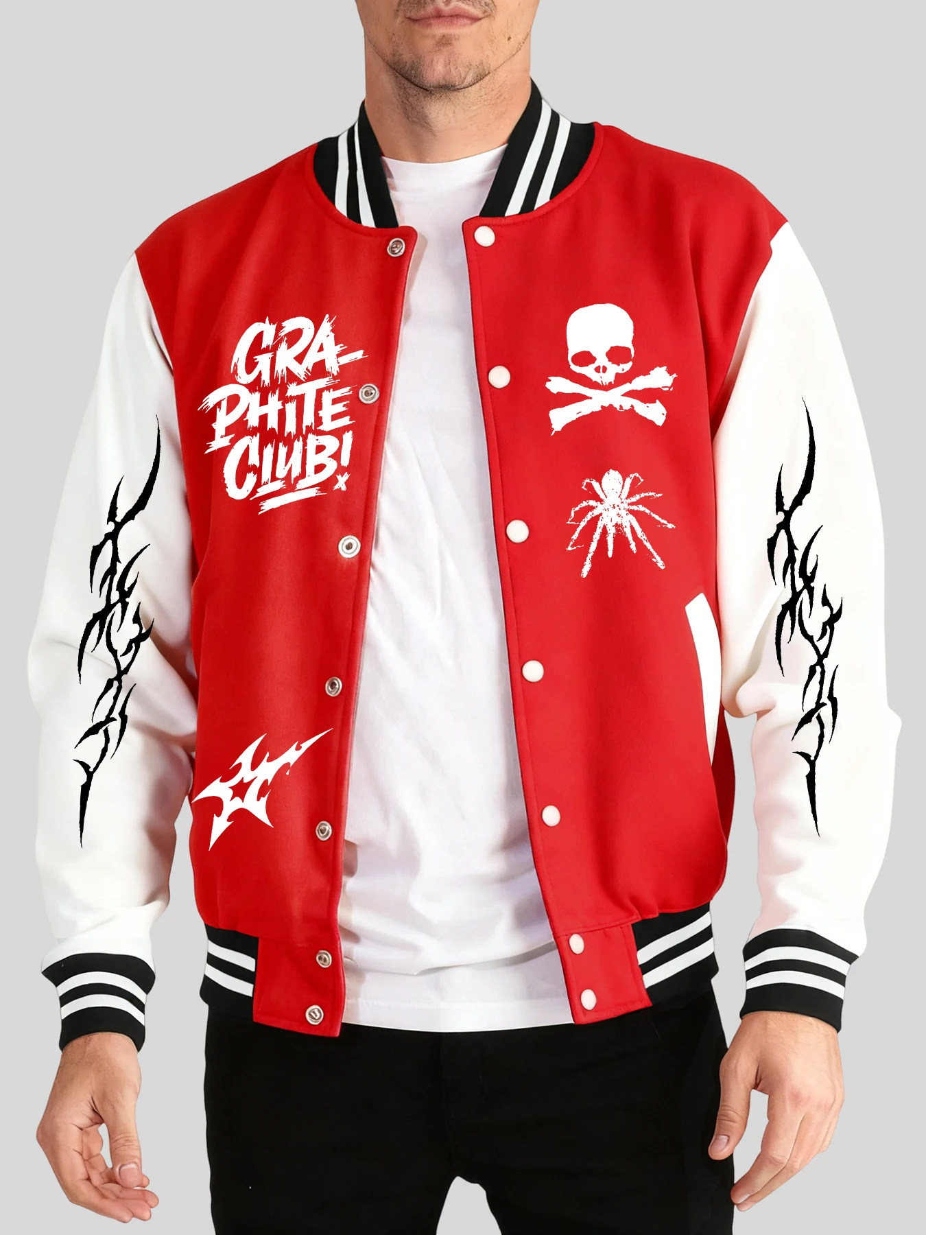 

Halloween Horror Elements Printing Men'S Trendy Warm Streetwears Basics Street Jackets Autumn Winter Vintage Baseball Uniform