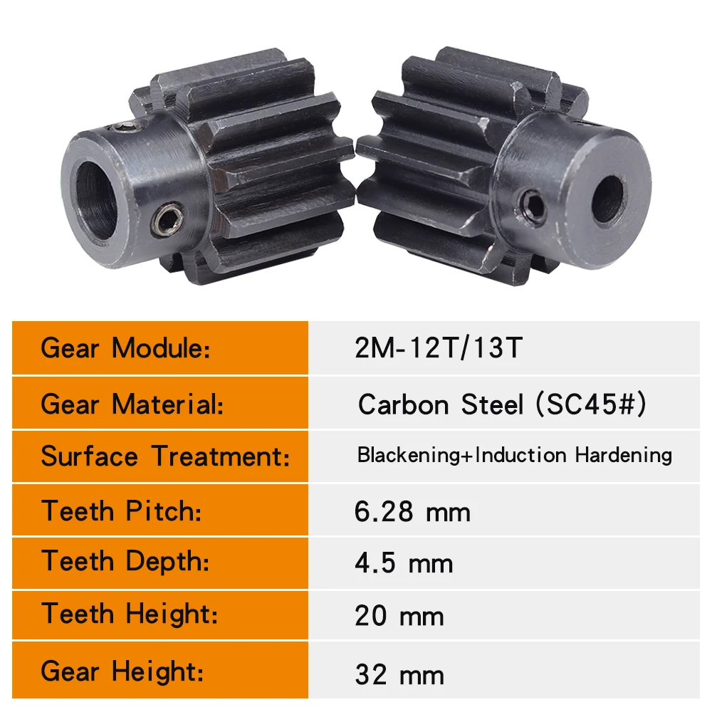 Przekładnia zębata 2 Module-12T/13T średnica otworu 6/8/10mm przekładnia zębata czernienie SC45 # materiał ze stali węglowej zęby wysokość 20mm