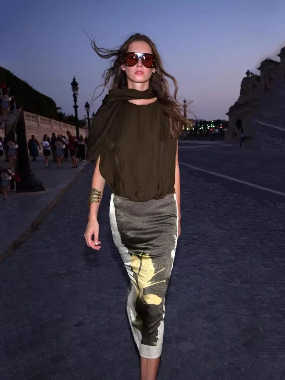 

New Arrival High Waist Midi Skirt Women's Faion Pleated Effect Printed f-length Casual Sle Stand Fit Autumn 2025