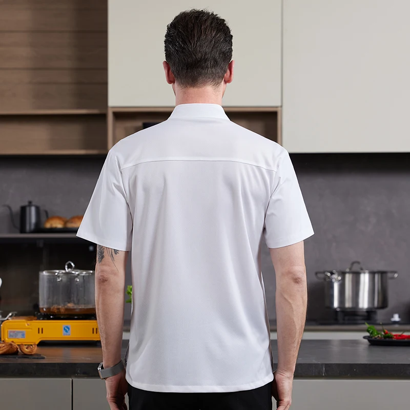 Pro Chef Costume Men's Kitchen Jacket White Shirt Black Catering Uniform Grey Barber Workwear Baker Short Sleeve Cook Coat