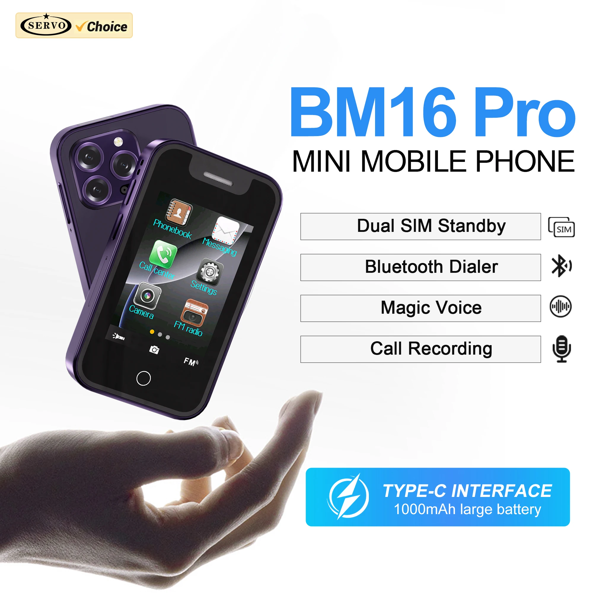 SERVO BM16 PRO Mini Touch Screen Mobile Phone 2G GSM Magic Voice Bluetooth Dial MP4 player FM Radio 2.4