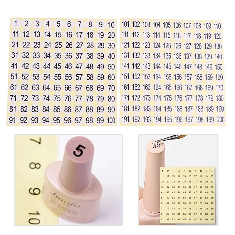Étiquette autocollante numéro de vernis à ongles 1-200, 15 feuilles, bouteille de colle pour vernis Gel, rouge à lèvres, pointe d'affichage, marque de numérotation, outil de manucure