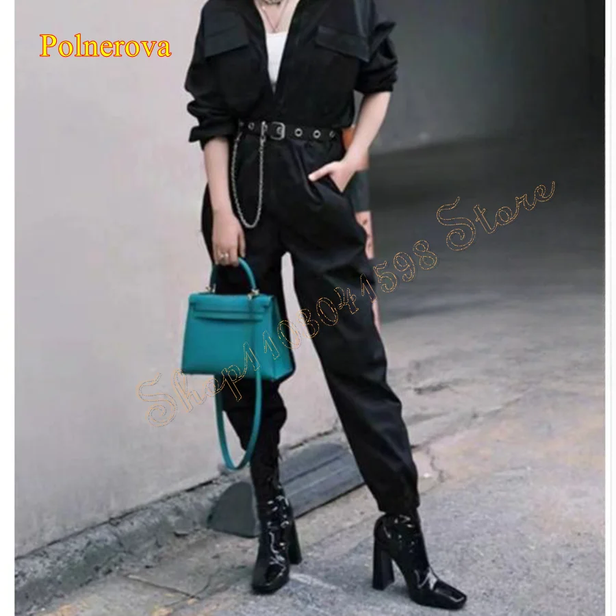

Black Patent Leather Mid Calf Boots,Flat Toe Thick Heel Zipper High Heel Boots Women Boots Plus Size2023 New Zapatos Para Mujere