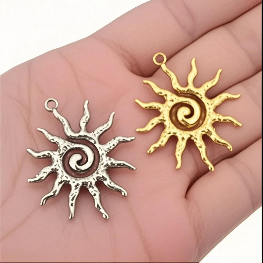 2/4 قطعة الفولاذ المقاوم للصدأ الذهب خمر كبير زهرة الشمس Charms قلادة DIY بها بنفسك القرط قلادة صنع المجوهرات اكسسوارات العثور #2