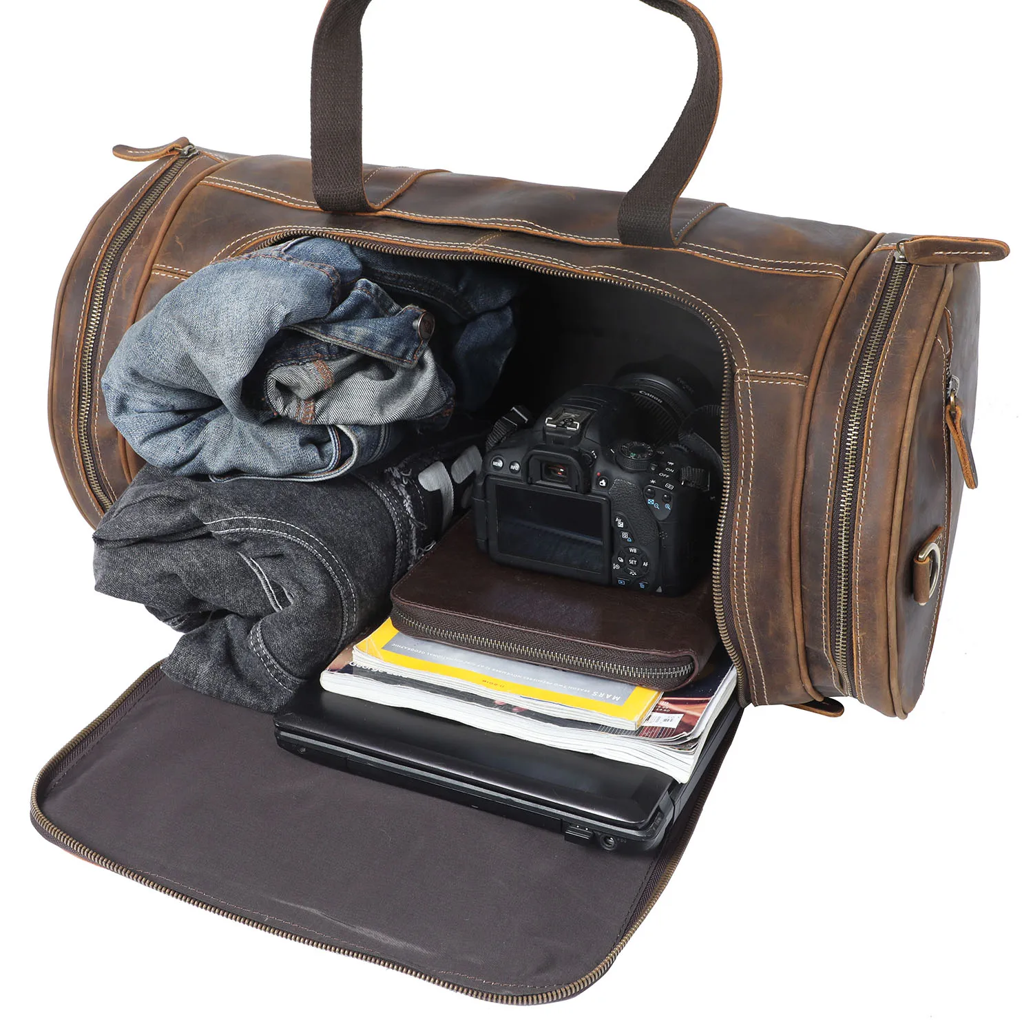 S.WORKER Vintage Vollnarbenleder-Reisetasche für Herren, Echtleder, Große Kapazität, Weekender-Reisetasche – Detail 17