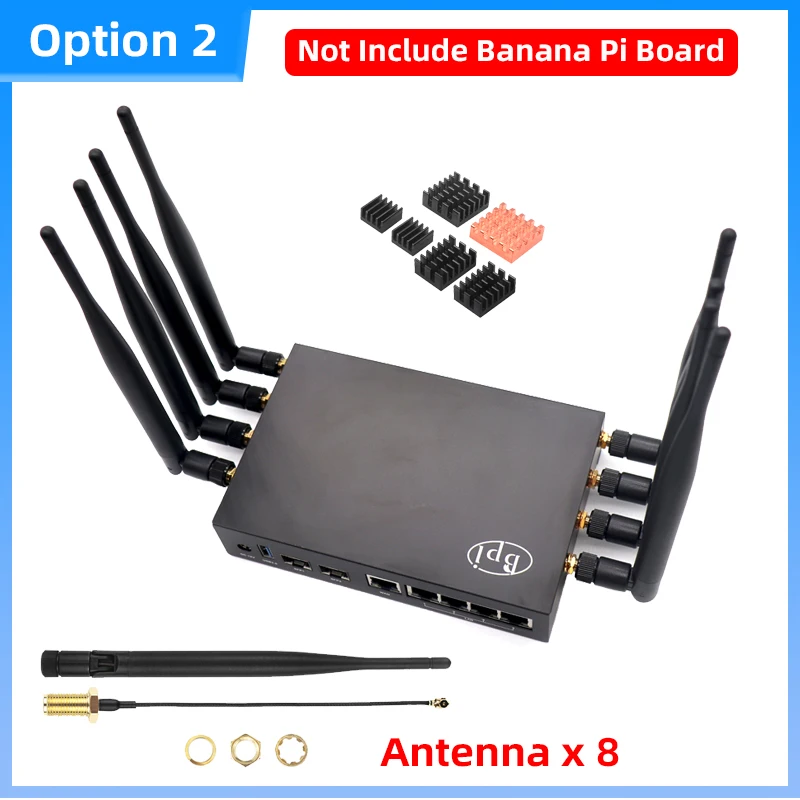Banana Pi BPI-R3 Aluminiumgehäuse, Metallgehäuse, optionales Kühlkörper-Netzteil, WiFI-Antenne für BPI R3