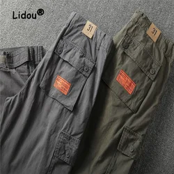 Pantalon Cargo Vintage à poches multiples pour hommes, couleur unie, boutons classiques, décontracté, ample, tout-assorti pour jeunes