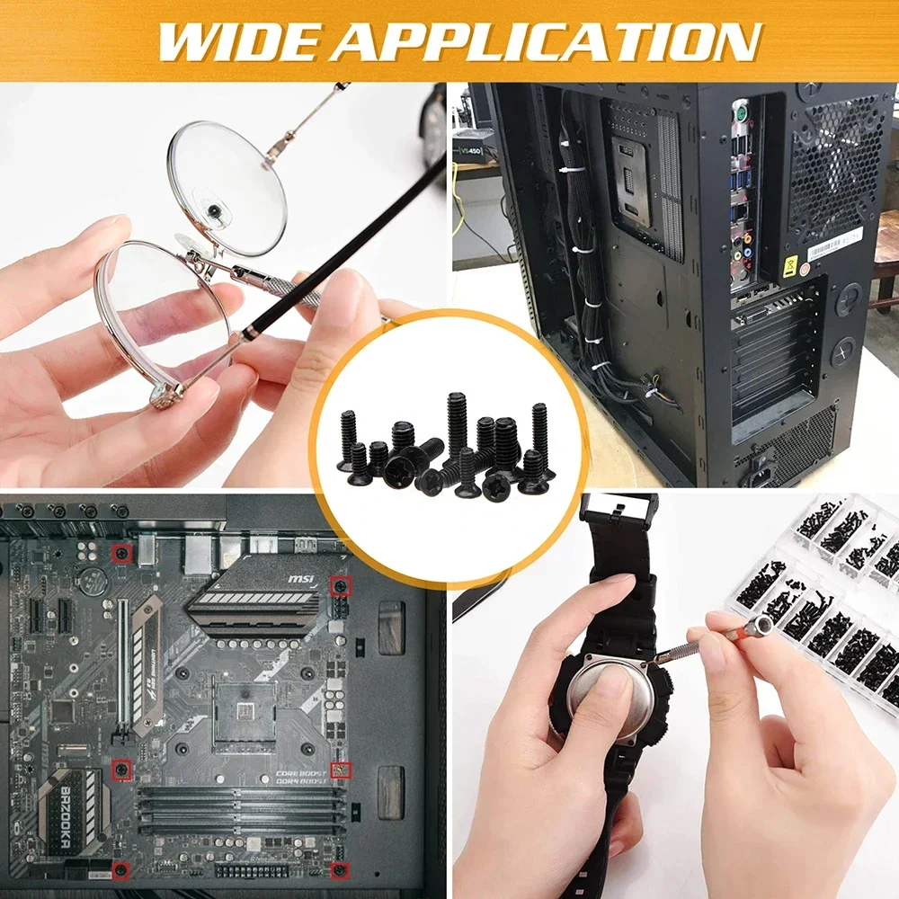 طقم براغي برأس مسطح أسود 300 قطعة - مسامير كمبيوتر محمول M2/M2.5/M3 مع مفك براغي لأجهزة الكمبيوتر المحمولة Dell/Sony/IBM #6